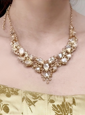 金色闪锆水滴项链新娘晚宴礼服