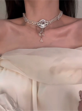 超闪锆石水晶串珠项链女