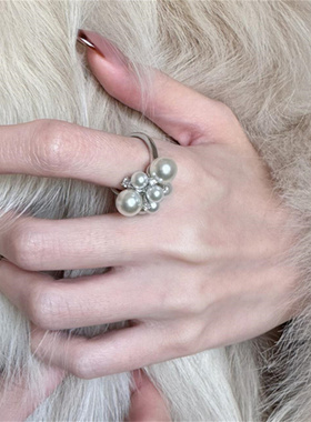 珍珠大小叠搭细碎闪钻戒指