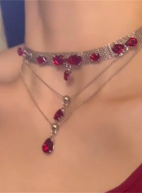 红色水滴锆石项链女款
