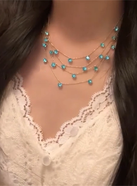 满天星蓝色锆石多层项链