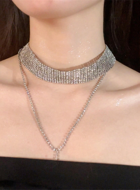 超闪镶钻长款流苏颈链