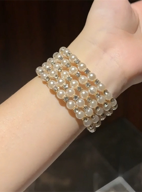 中古珍珠水钻多层设计手镯女