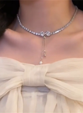 超闪锆石蝴蝶结项链女