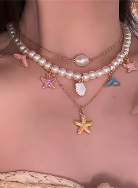 海星贝壳叠戴项链女海边度假风
