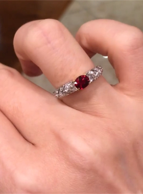 鸽血红宝石戒指女指环