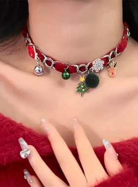 红色圣诞树吊坠项链女