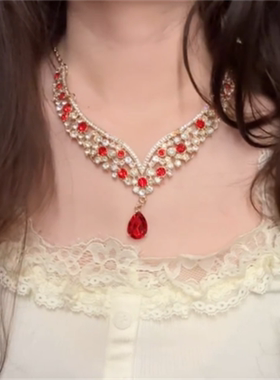 红色水滴锆石项链女款