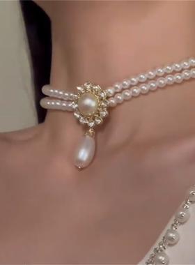 水滴珍珠项链女锁骨链