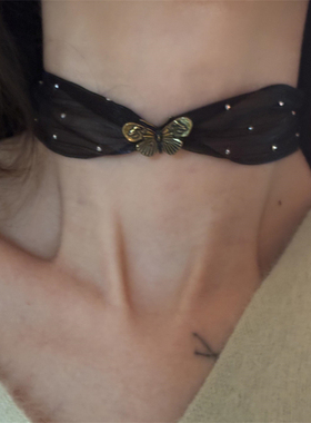 黑色蕾丝蝴蝶短款项圈女