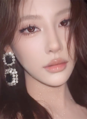 满钻锆石黑色吊坠耳环女