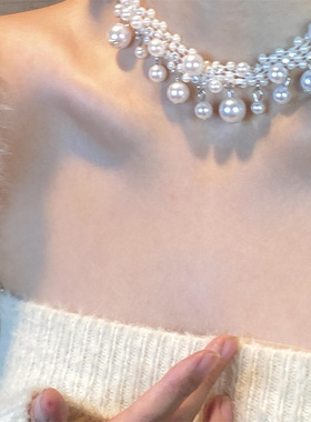 珍珠流苏项链女轻奢小级感锁骨链