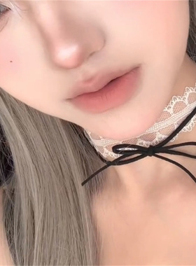 白色蝴蝶结蕾丝项圈纯欲风双层