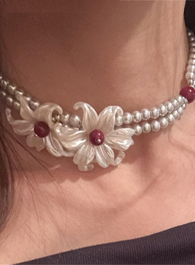 珠光鸢尾银珍珠项链choker