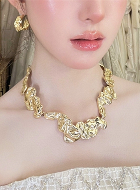 欧美夸张金属异形拼接项链女