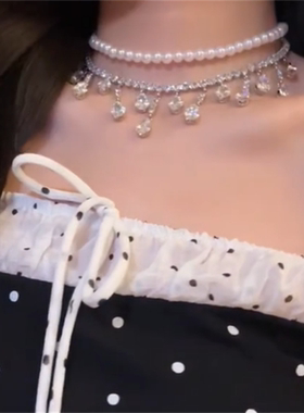 双层流苏珍珠项链女款