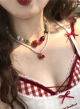 夏日多巴胺彩色琉璃串珠项链