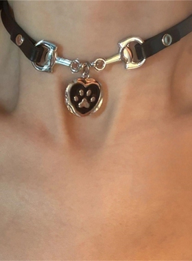 甜酷辣妹风颈链爱心猫爪吊坠
