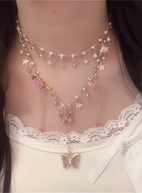 紫色蝴蝶双层项链女轻奢