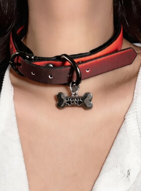 小狗吊牌皮质项圈choker颈环链