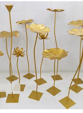 铁艺仿真荷花摆件园林花园水池观金属装饰不锈钢荷叶落地水景雕塑