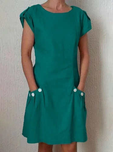 Women's double-pocket buttoned dress    女士双口袋扣子连衣裙 - 图0
