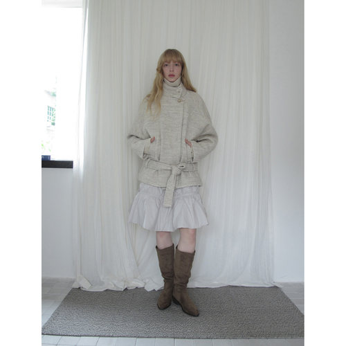 DKZ 杏色40%羊毛毛呢外套女冬季新款复古廓形上衣 - 图0