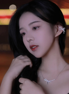 HF何家飘带爱心丝带蝴蝶结耳环银