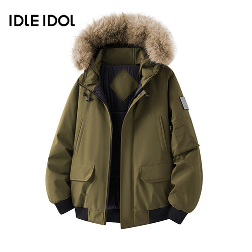 Idle Idol美式毛领羽绒棉服情侣款冬季加厚棉袄连帽派克服外套男 - 图2