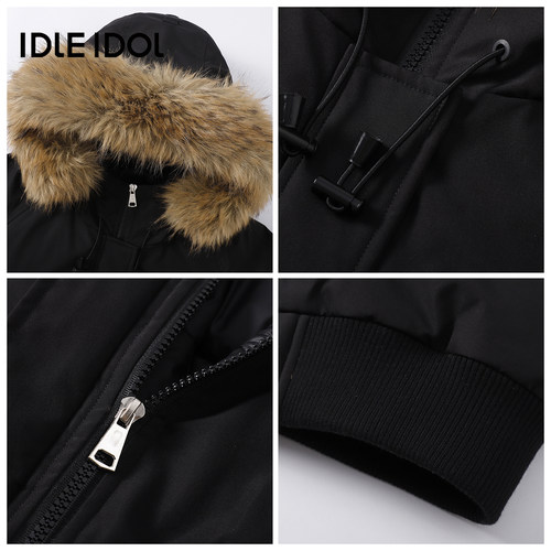 Idle Idol美式毛领羽绒棉服情侣款冬季加厚棉袄连帽派克服外套男 - 图3