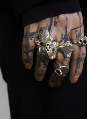 MOUNTMESU RoughDiamond Signet Ring钻石原石镶嵌戒指工匠银饰