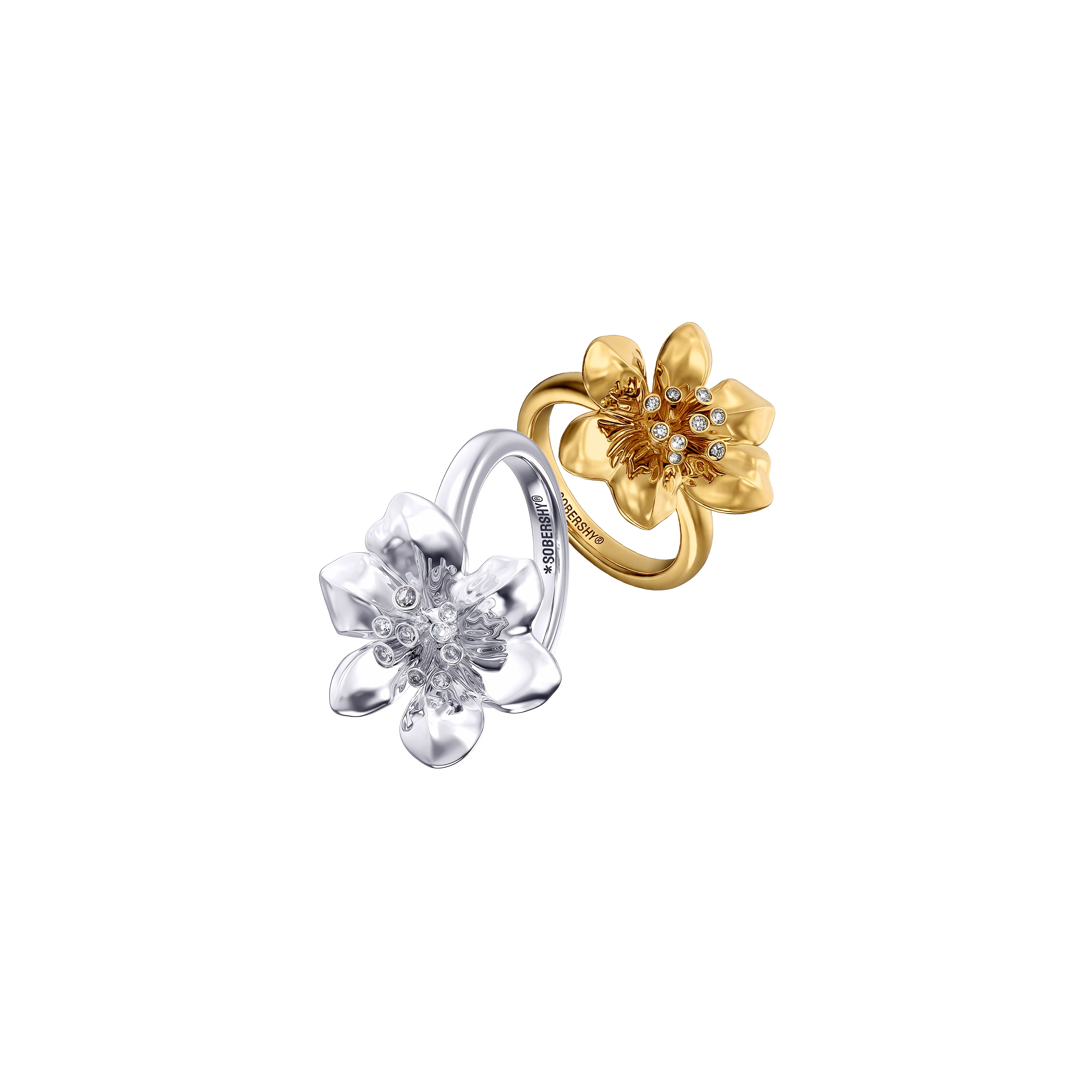Twin Lily Flower Plain Ring 3 Colors
