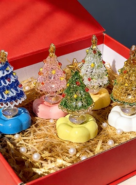 玻璃圣诞树景德镇转转圣诞树玻璃琉璃旋转桌面小型转转摆件迷你圣