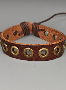 抽绳流行可调做旧复古民族汽眼手链男士编织手环小众