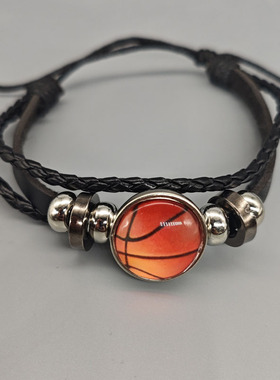 世界篮球比赛纪念手环编织皮革手链个性复古运动风欧美可调男小众