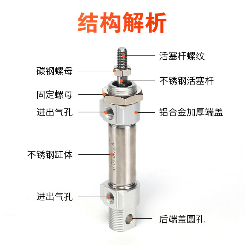 星辰小型气动不锈钢迷你气缸MA16/20/25/32/40-1030X35X45X50*60M - 图0