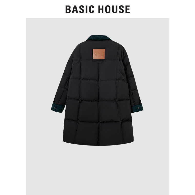 Basic House/百家好23年冬新款复古中长羽绒服灯芯绒B0143B59592