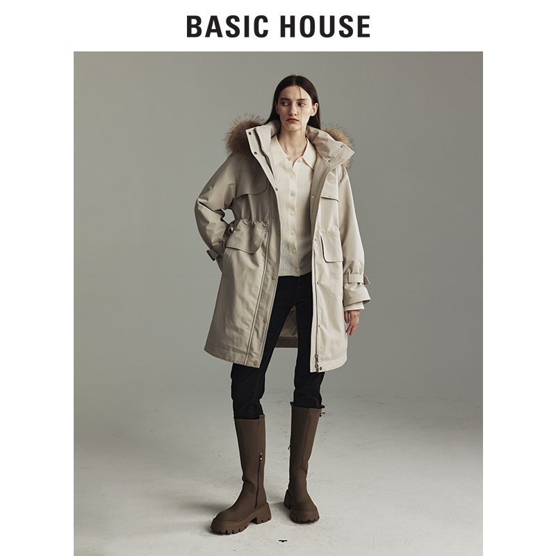 Basic House/百家好23冬新款轻长羽绒服保暖毛领防风B0143B5A972