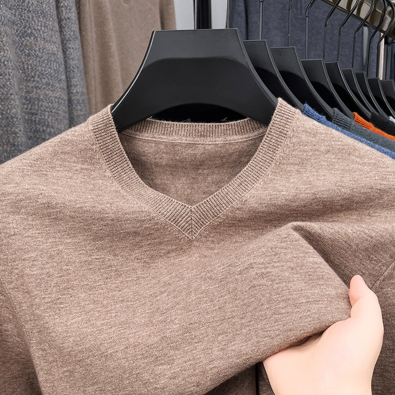 皮尔卡丹男装毛衣100%羊毛2025春秋羊绒衫薄款V领贴身打底针织衫,淘宝优惠券,粉丝福利购,淘宝优惠卷