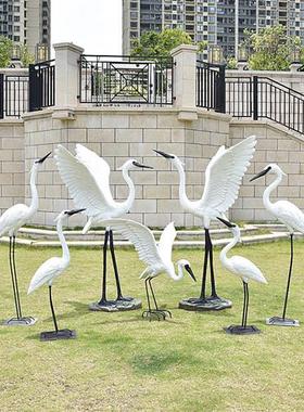 户外仿真白鹭摆件玻璃钢庭院花园林动物仙鹤雕塑水池鸟类造景装饰
