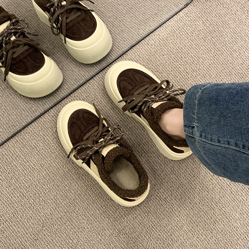 加绒增高德训鞋女2025秋冬新款百搭松糕休闲运动板鞋保暖毛毛棉鞋,淘宝优惠券,粉丝福利购,淘宝优惠卷