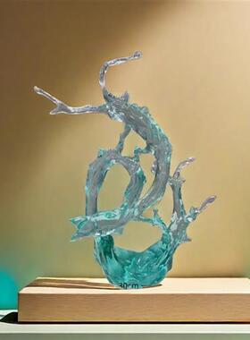 酒店样板房大堂透明树脂浪花雕塑客厅入门创意玄关水晶艺术摆件