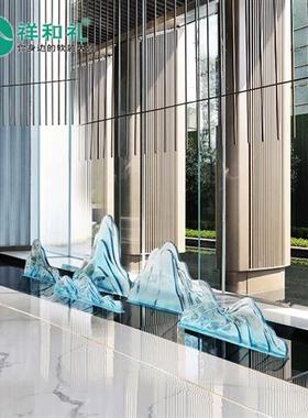 新中式艺术雕塑摆设店大堂别墅会所大型组合落地透明树脂假山摆件