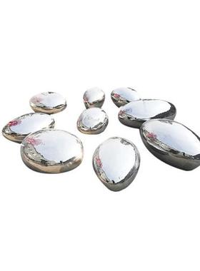 不锈钢椭圆鹅卵石雕塑摆件草坪蛋形几何石头水池水景镜面水滴坐凳