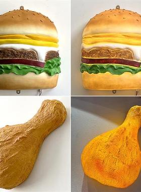 爆款网红大型仿真发光汉堡面包玻璃钢雕塑模型店门头招牌壁挂灯箱