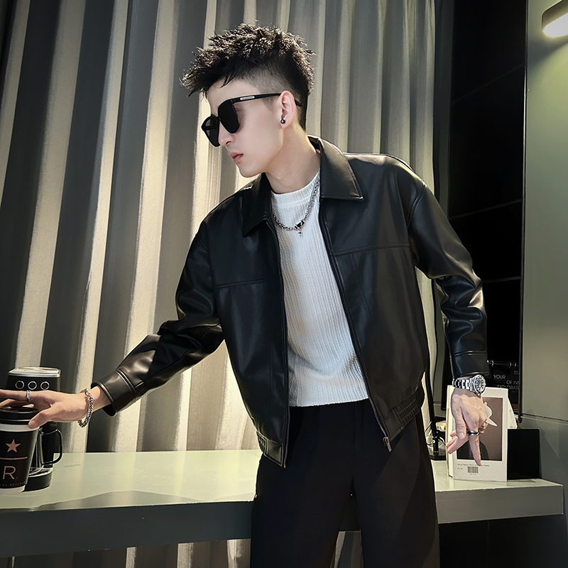 160矮个子秋冬男短款皮衣潮流小码XS休闲皮夹克青年男装S宽松外套 - 图2