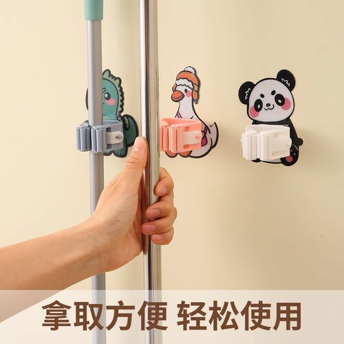 免打孔拖把架卫生间壁挂拖把夹厨房强力收纳挂架神器承重拖把挂钩 - 图0
