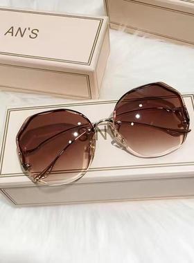 2023新款防紫外线渐变色太阳眼镜女士时尚无框墨镜女款太阳镜开车