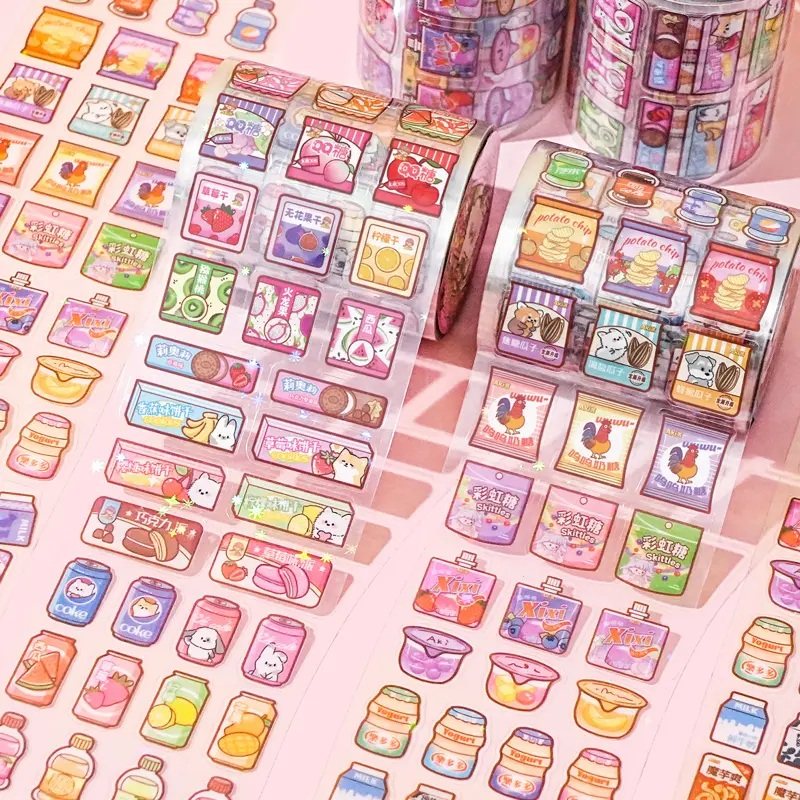 超市零食PET胶带美食饮料贴纸画拼贴素材手账装饰小图案膜切女孩,淘宝优惠券,粉丝福利购,淘宝优惠卷