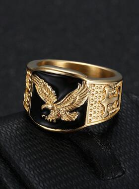 晗宵男戒专柜正品金色雄鹰展翅戒指欧美HIPHOP男士霸气老鹰戒指戒